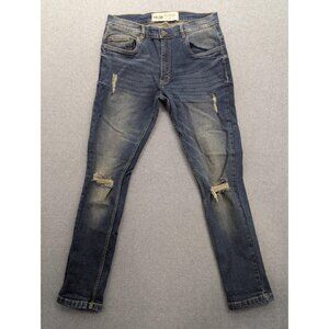 Spark Jeans Mens 36x34 Blue Medium Wash Slim Skinny Distressed Stretch Denim